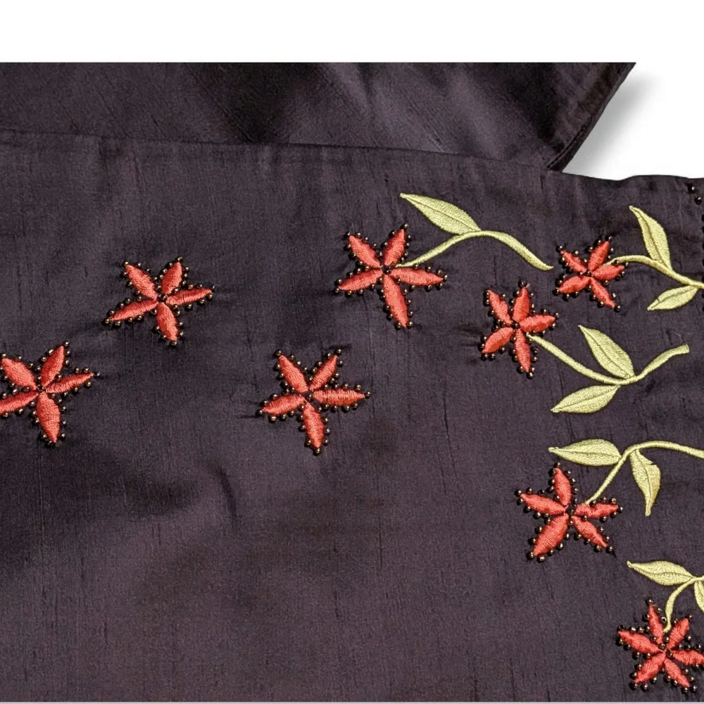 Harold's Brown Embroidered Floral Capri Pants Orange Flowers Size 8 Designer - Picture 5 of 10
